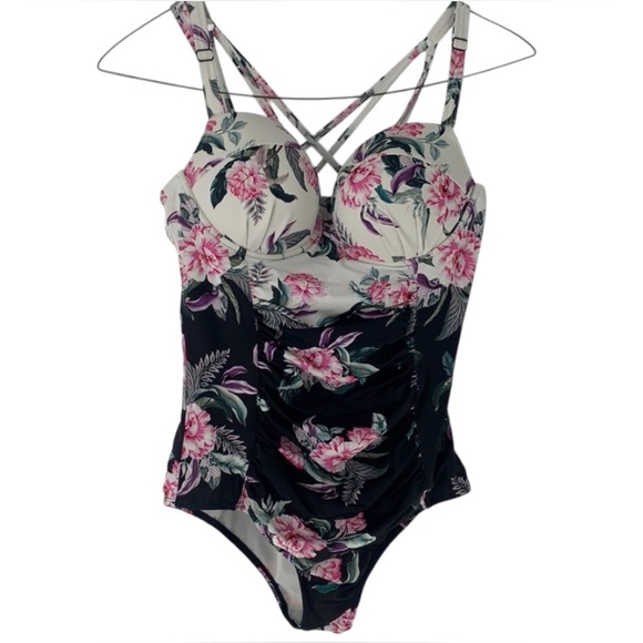 Slim Fix Underwire One Piece Swimsuit Strappy Back Push Up Slimming Ruched Swim - Picture 5 of 9